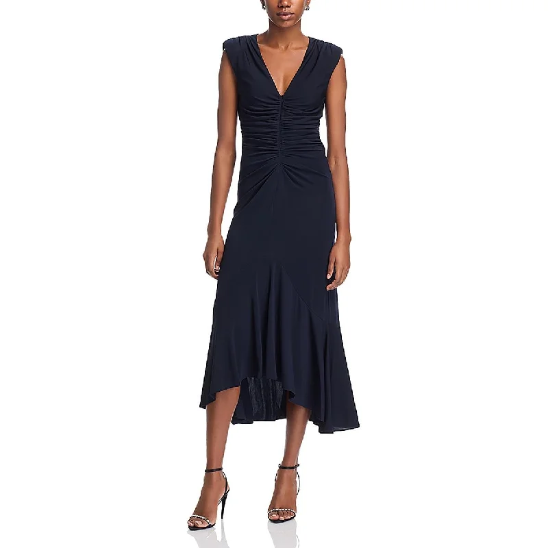 Womens V Neck Ruched Midi Dress