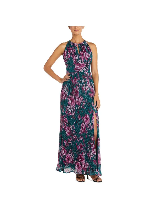 Petites Womens Floral Maxi Evening Dress