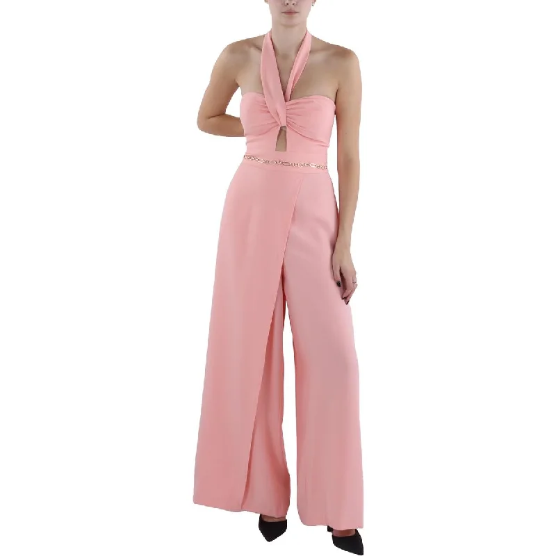 BCBGMAXAZRIA Womens Halter Surplice Jumpsuit