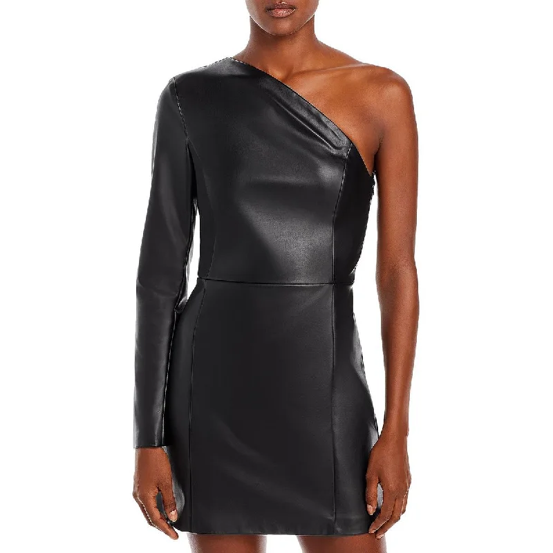 Faythe Womens Faux Leather Mini Cocktail and Party Dress