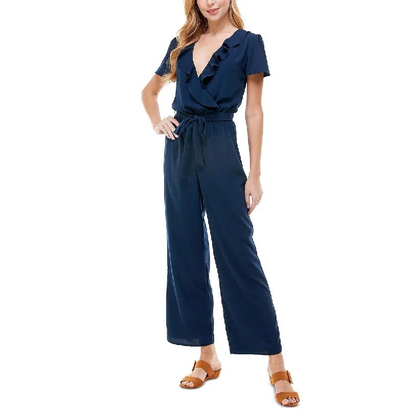 Kingston Grey Womens Ruffled Flutter Sleeve Jumpsuit