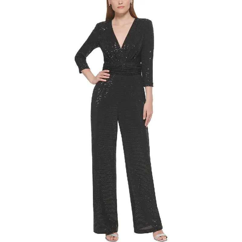 Vince Camuto Womens Sequin V-Neck Jumpsuit