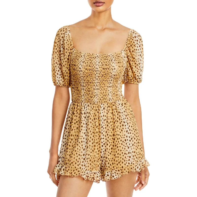 Aqua Womens Smocked Animal Print Romper