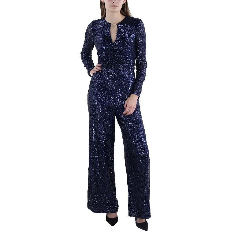 Maggy London Womens Sequined Ruched Jumpsuit