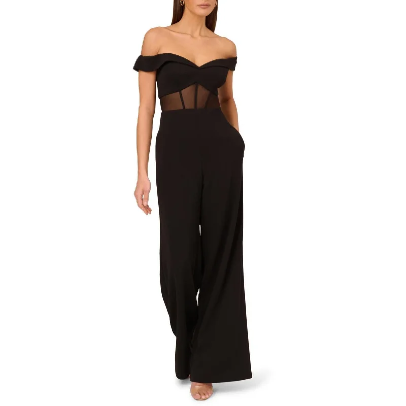 Adrianna Papell Womens Crepe Sheer Jumpsuit