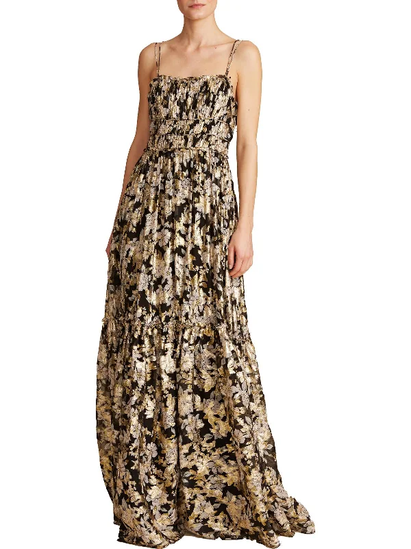 Womens Metallic Sleeveless Evening Dress