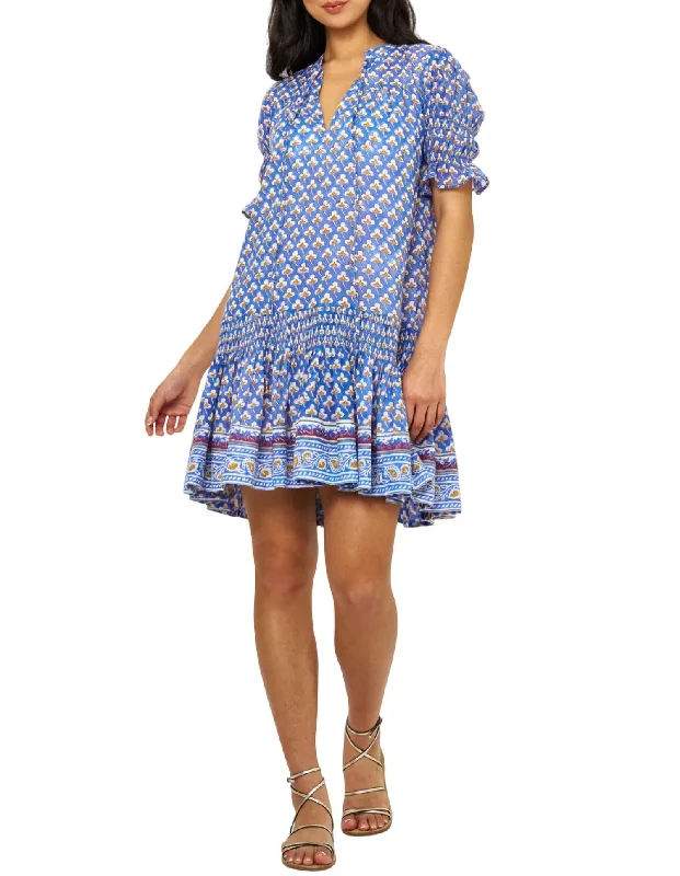 Smocked Drop Mini Dress In Clover Blue