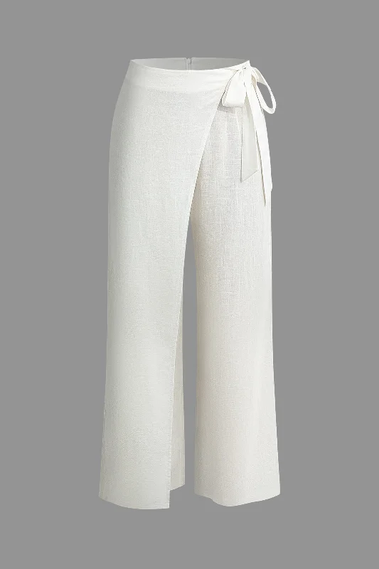 Wrap Tie Linen Wide Leg Pants