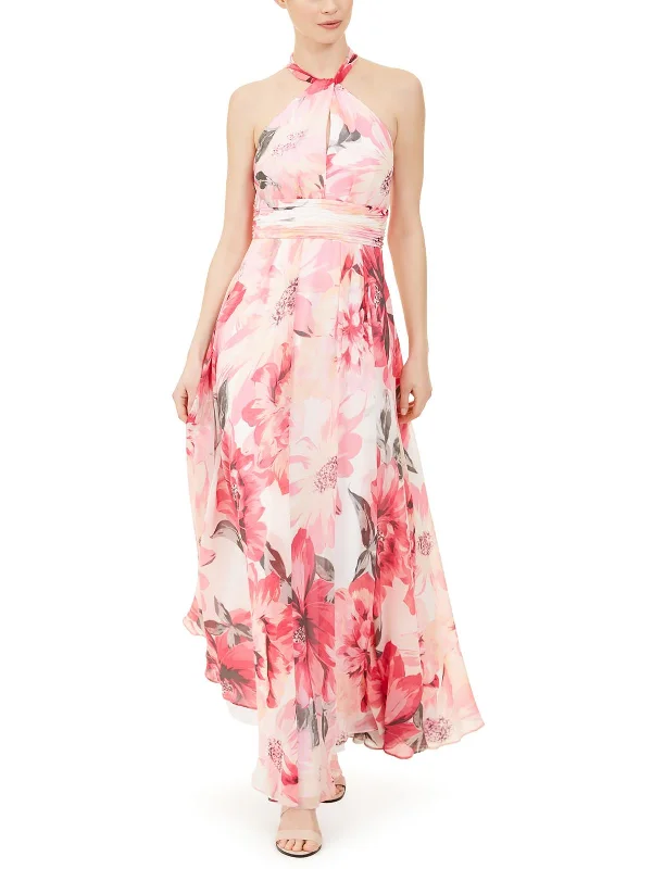 Womens Floral Print Long Halter Dress