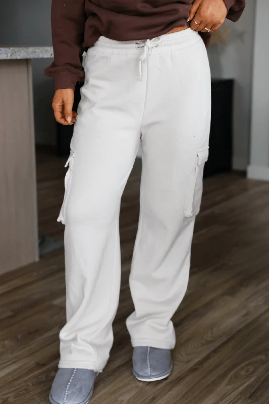 Beige Fleece Cargo Sweatpants