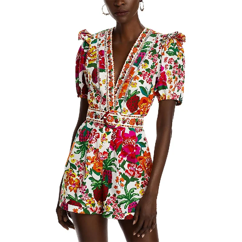 FARM Rio Womens Floral Button Up Romper