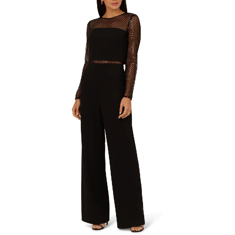 Adrianna Papell Womens Sequined Mesh Jumpsuit