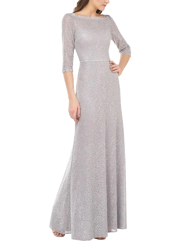 Womens Metallic Embellished Evening Dress