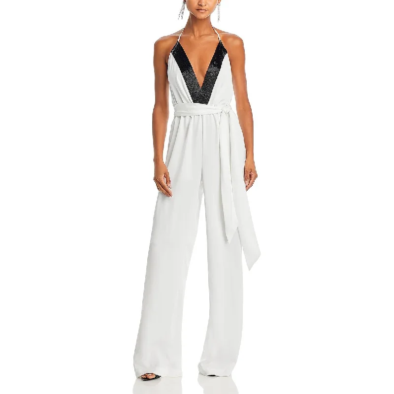 Ramy Brook Womens Kayla Satin Embellished Jumpsuit