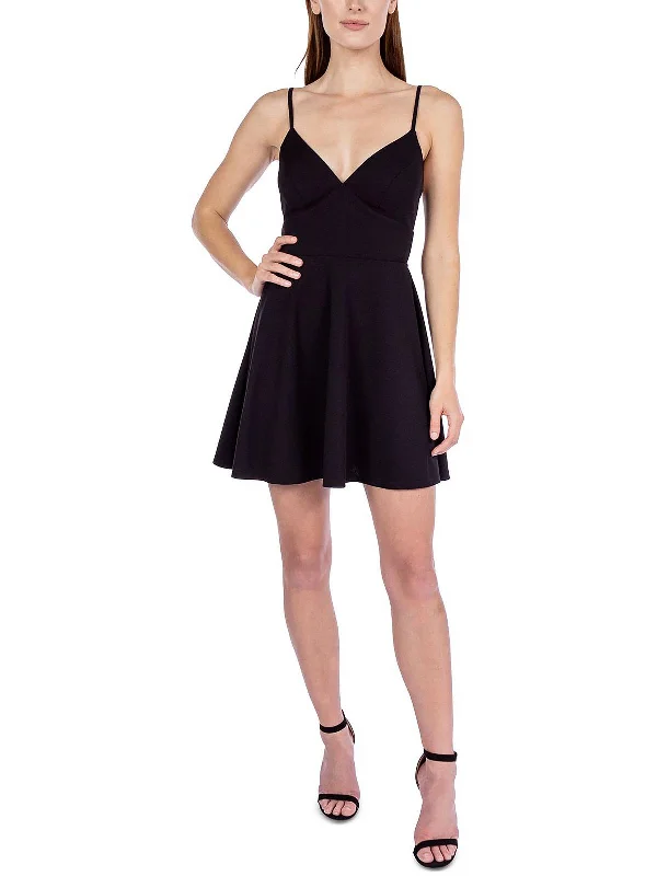 Juniors Womens Open Back Mini Fit & Flare Dress