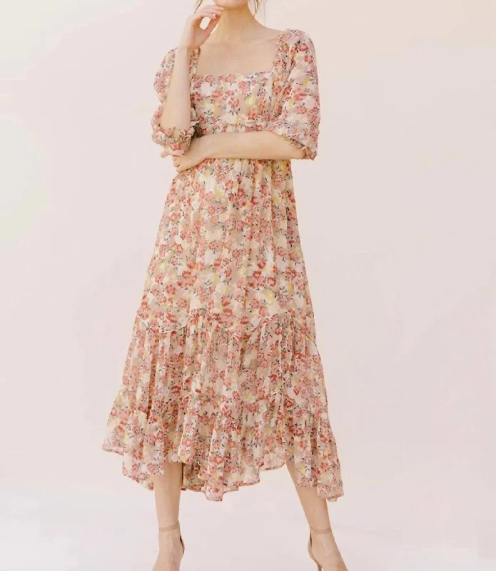 Marigold Floral Maxi Dress in Taupe/Floral