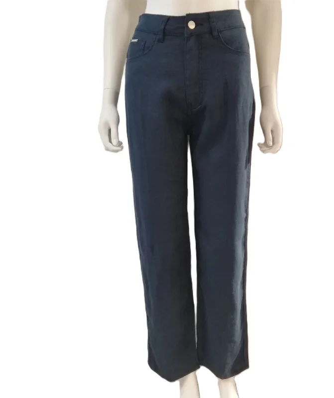 87321007 Wide Leg Linen Trousers - Navy