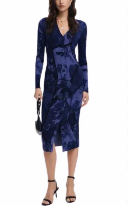 Floral Midi Dress In Navy/black