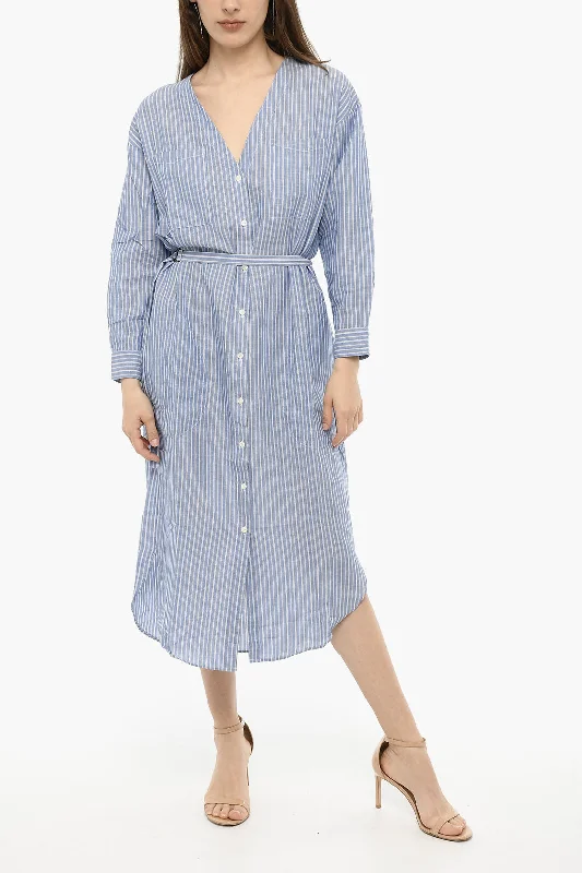 Woolrich Awning Striped Maxi Shirtdress with v-Neck