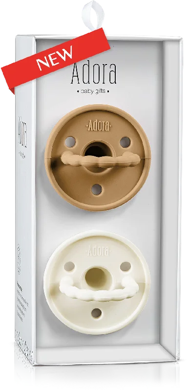 Adora Scalloped Pacifier Baby Gift Set - 2-pack - Vanilla & Luggage