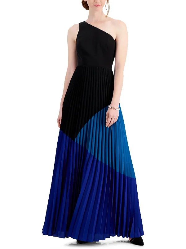 Womens Colorblock Pleated Maxi Dress