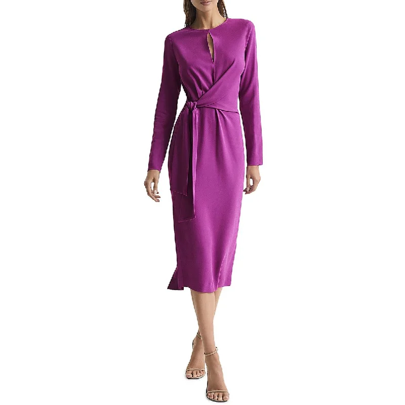 Womens Faux Wrap Midi Midi Dress