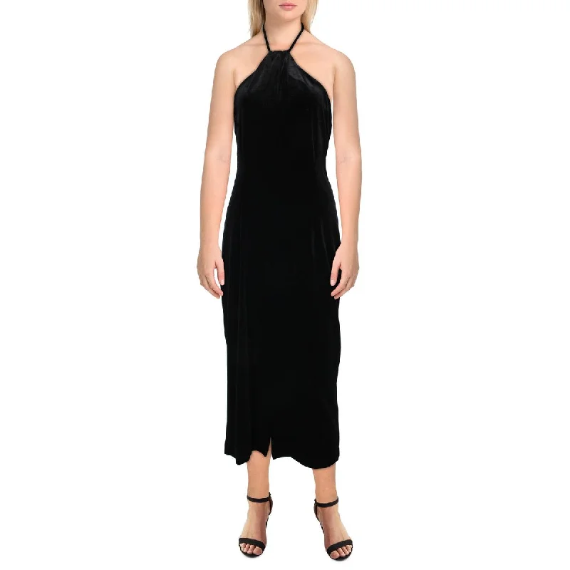 Alisa Womens Velvet Halter Midi Dress