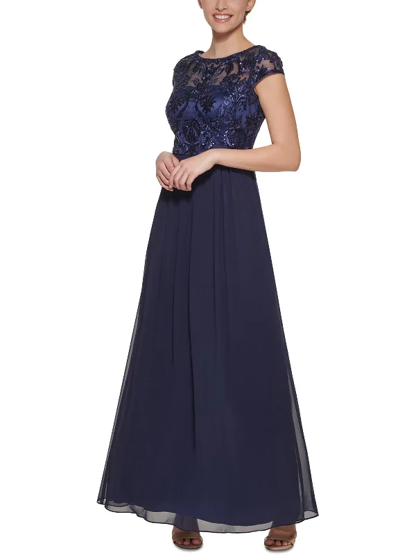 Womens Chiffon Embroidered Evening Dress