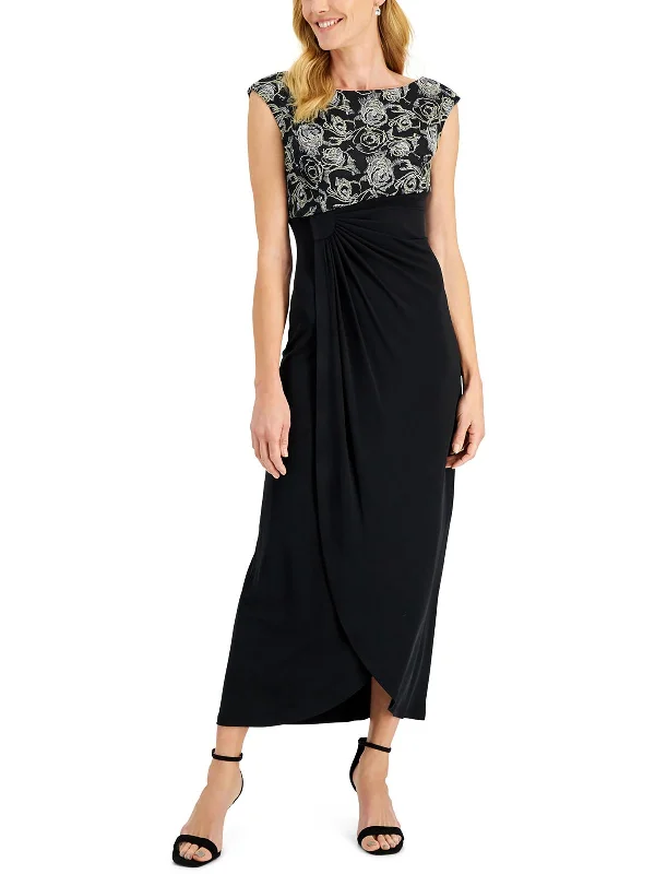 Womens Embroidered Maxi Evening Dress