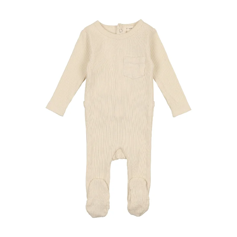 Lil Legs Ribbed Footie - Cream Pocket