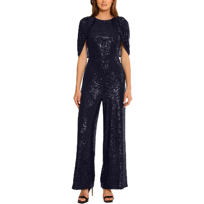 Maggy London Womens Sequin Cape Sleeve Jumpsuit