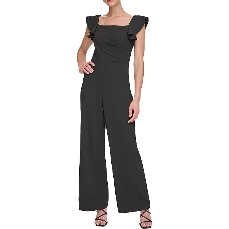 DKNY Womens Square Neck Flutter Sleeve Jumpsuit