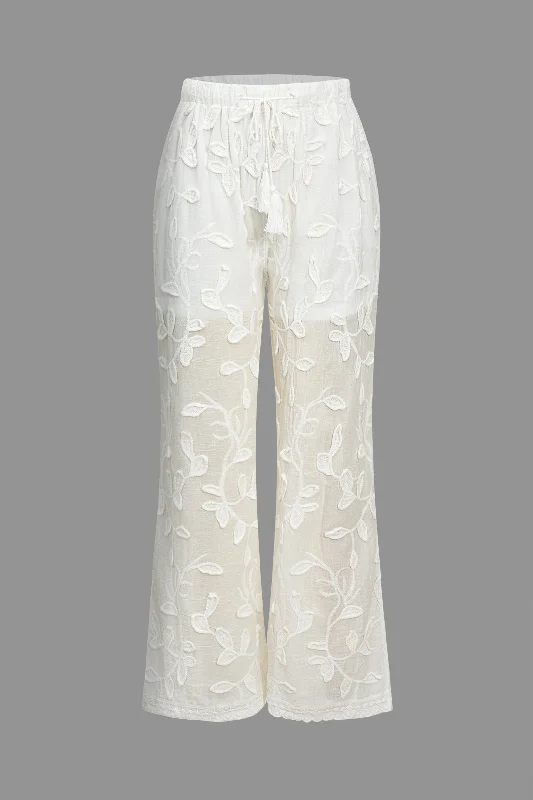 Solid Jacquard Wide Leg Trousers