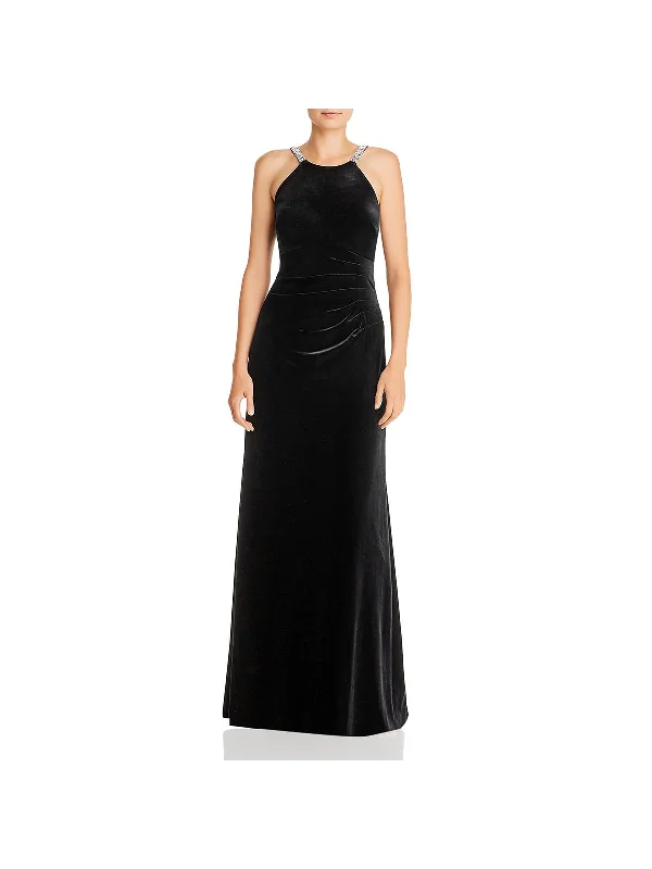 Womens Velvet Embellished Formal Dress