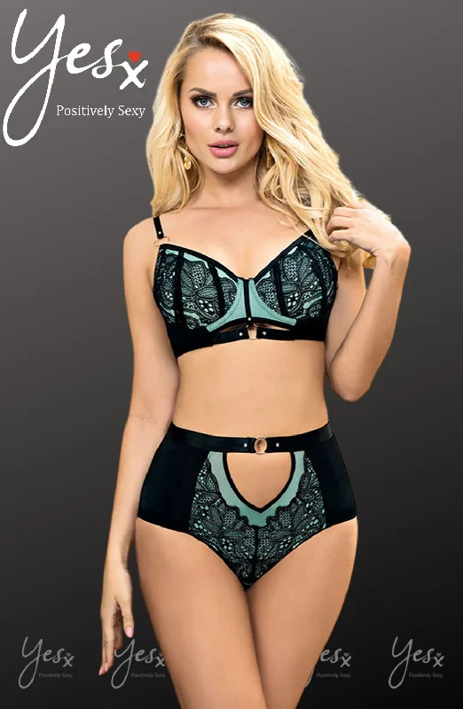 YesX Black and Aqua 2 Piece Lingerie Set