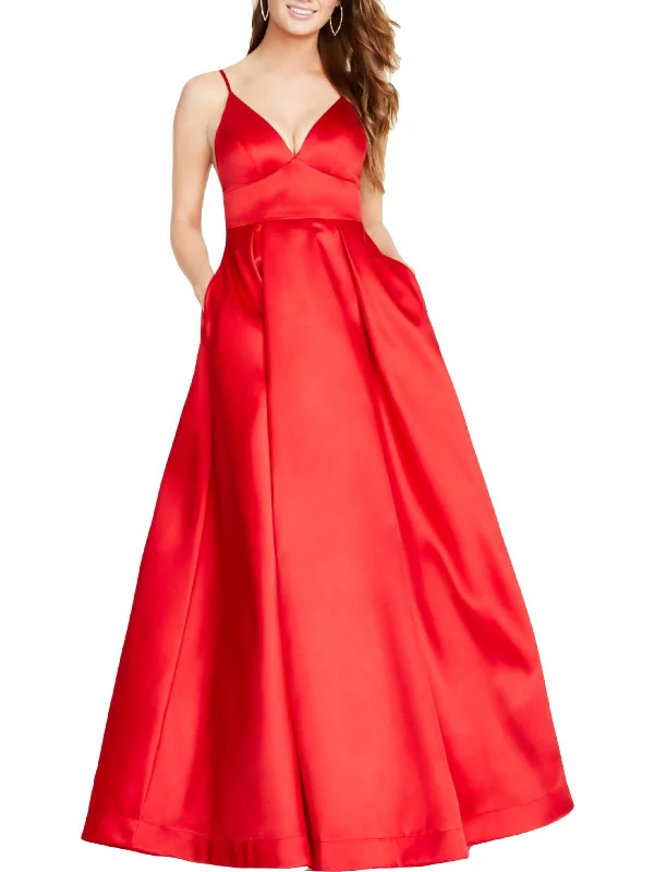 Juniors Womens V Neck Formal Evening Dress