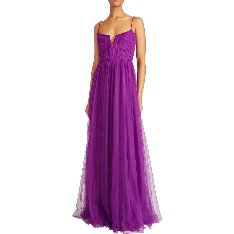 Womens Pleated Tea Length Evening Dress