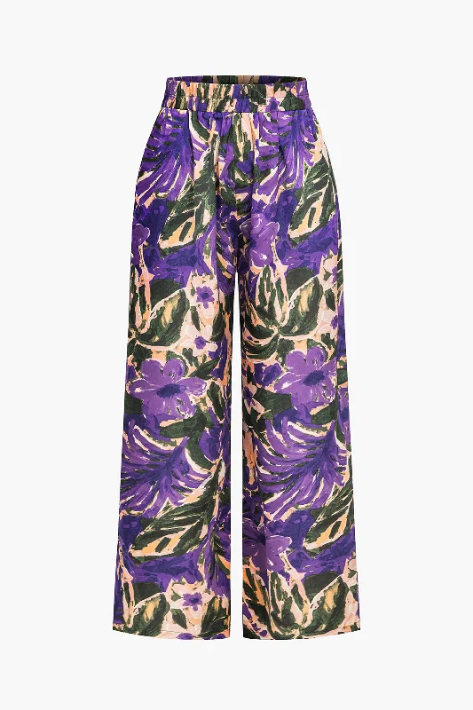 Floral Print Wide-Leg Pants