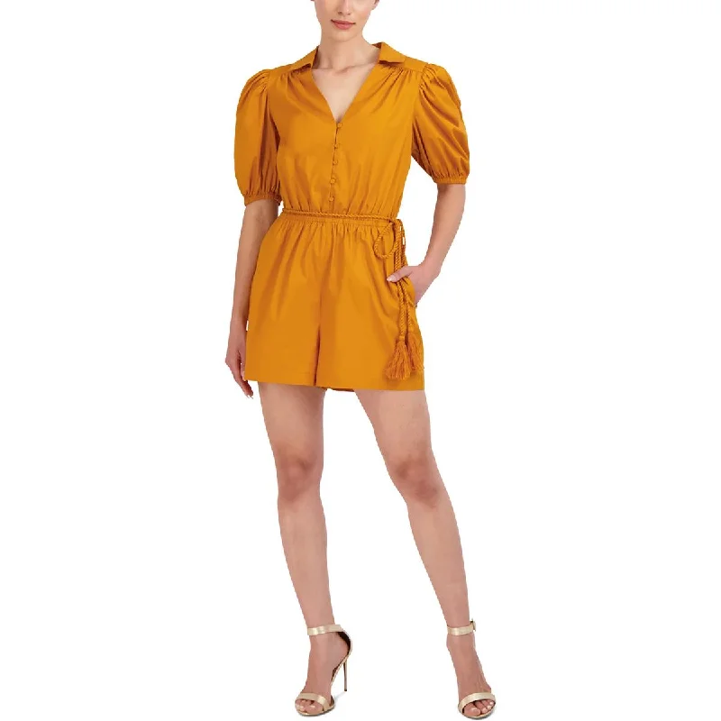 BCBGMAXAZRIA Womens Button-Up Belted Romper