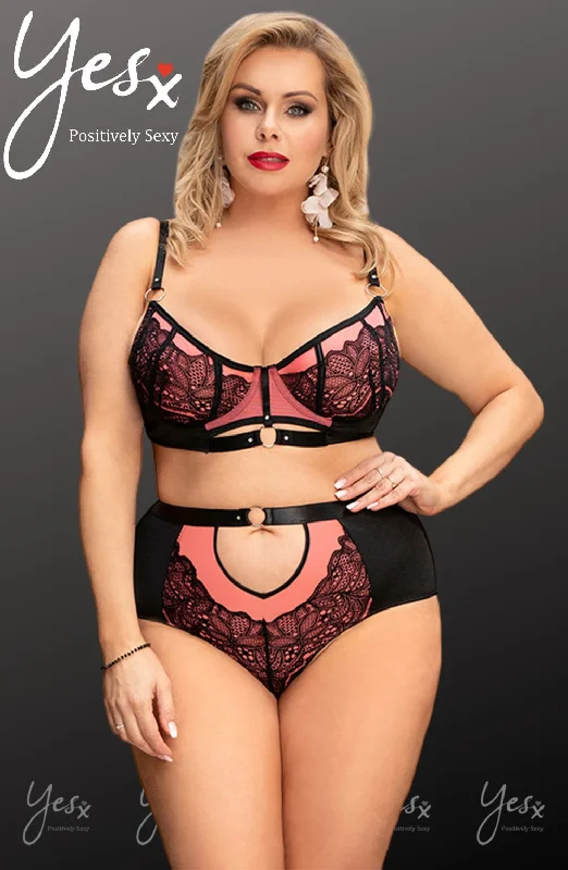 YesX Black and Pink 2 Piece Lingerie Set