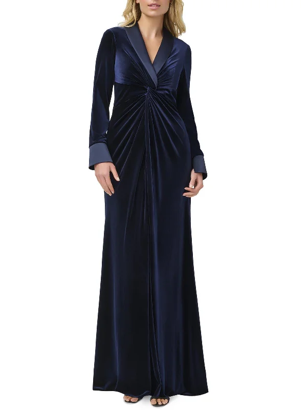 Womens Velvet Long Sleeve Evening Dress