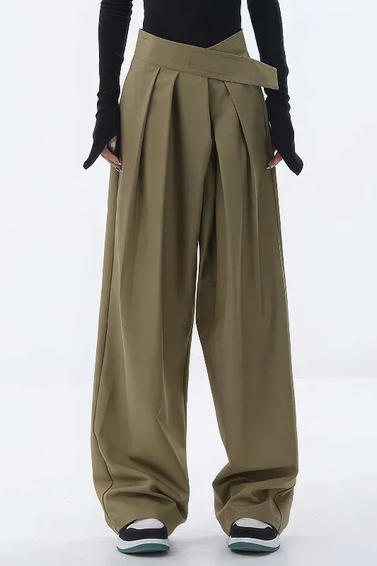 Asymmetrical Ruched Wide Leg Trousers