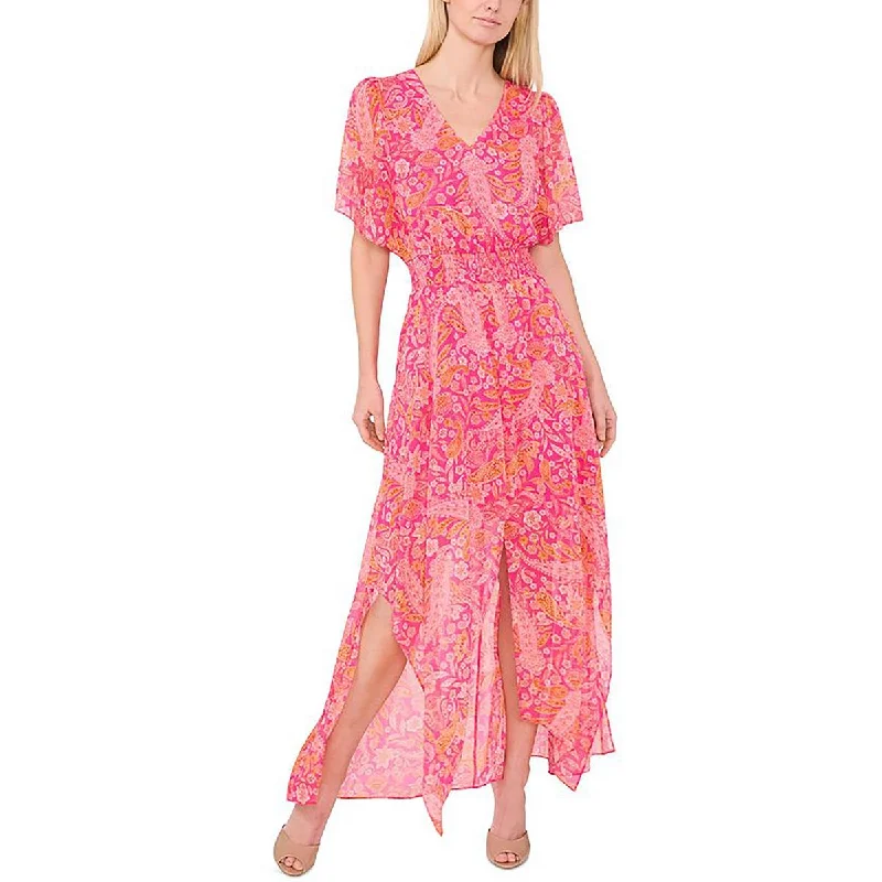 Womens Floral Print Flutter Sleeves Maxi Dress