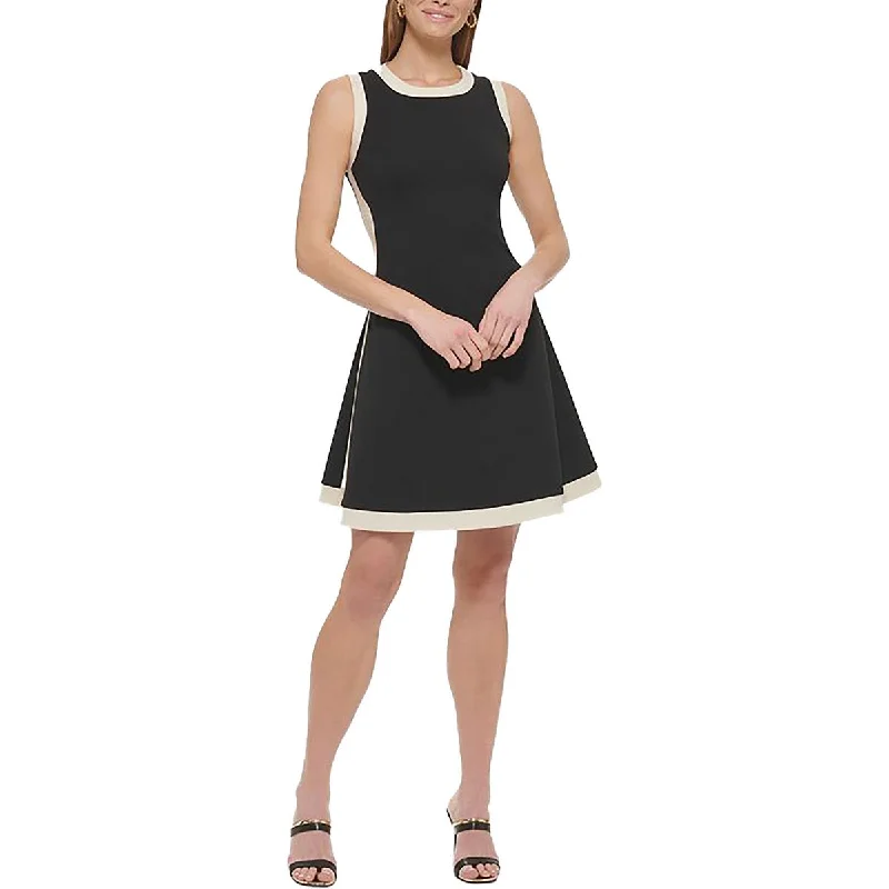 Petites Womens Contrast Trimmed Mini Fit & Flare Dress