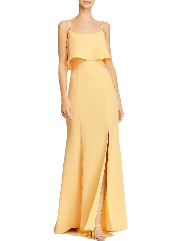 Womens Crepe Scoop Neck Evening Dress