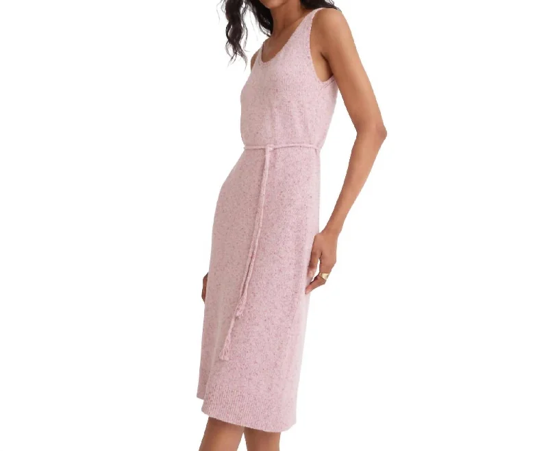 Scoop Neck Tank Midi Dress In Pink Melange Knit