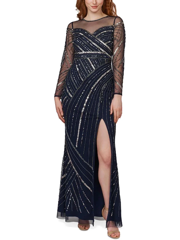 Womens Beaded High-Slit Evening Dress