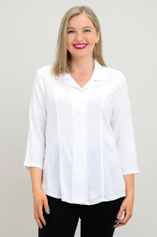 Samantha Top, White, Linen Bamboo