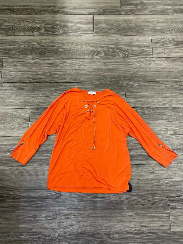 Top Long Sleeve By Calvin Klein In Orange, Size: M